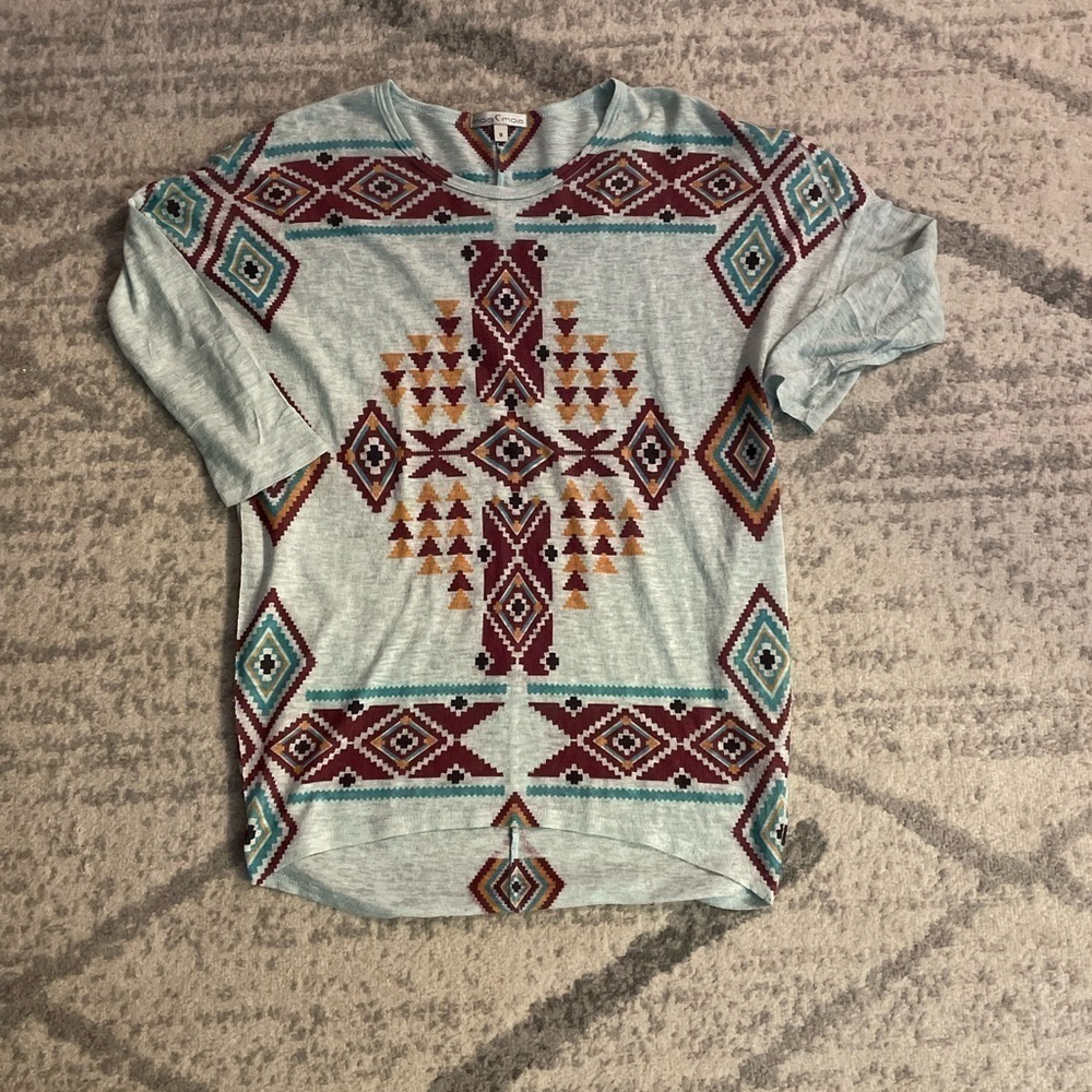 Womens 3/4 sleeve tee shirt Boho design on front and back